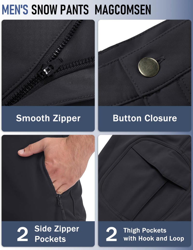 MAGCOMSEN Snowboard Pants for Men Waterproof Warm Fleece Lined Cold Softshell Hiking Ski Thermal Pants Cargo Black, 36 - Image 4